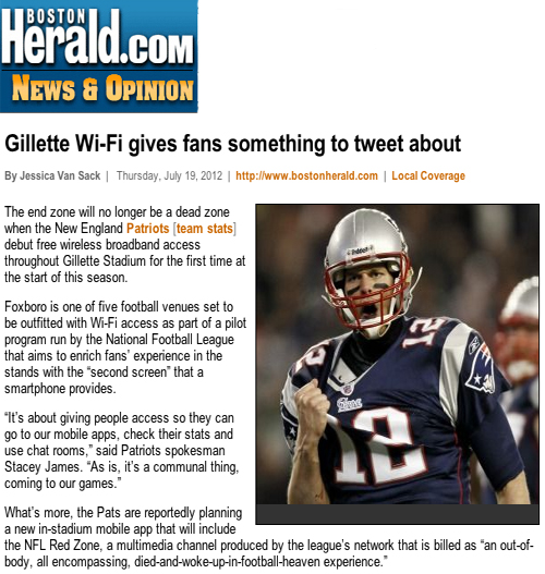President David Gerzof Richard Comments on Free Wi-Fi in Gillette Stadium in Boston Herald
