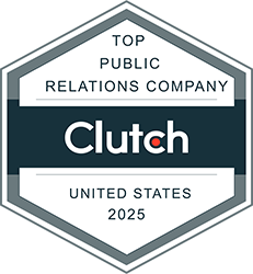Award graphic from Clutch recognizing BigFish as a Top Public Relations Company in the United States in 2025