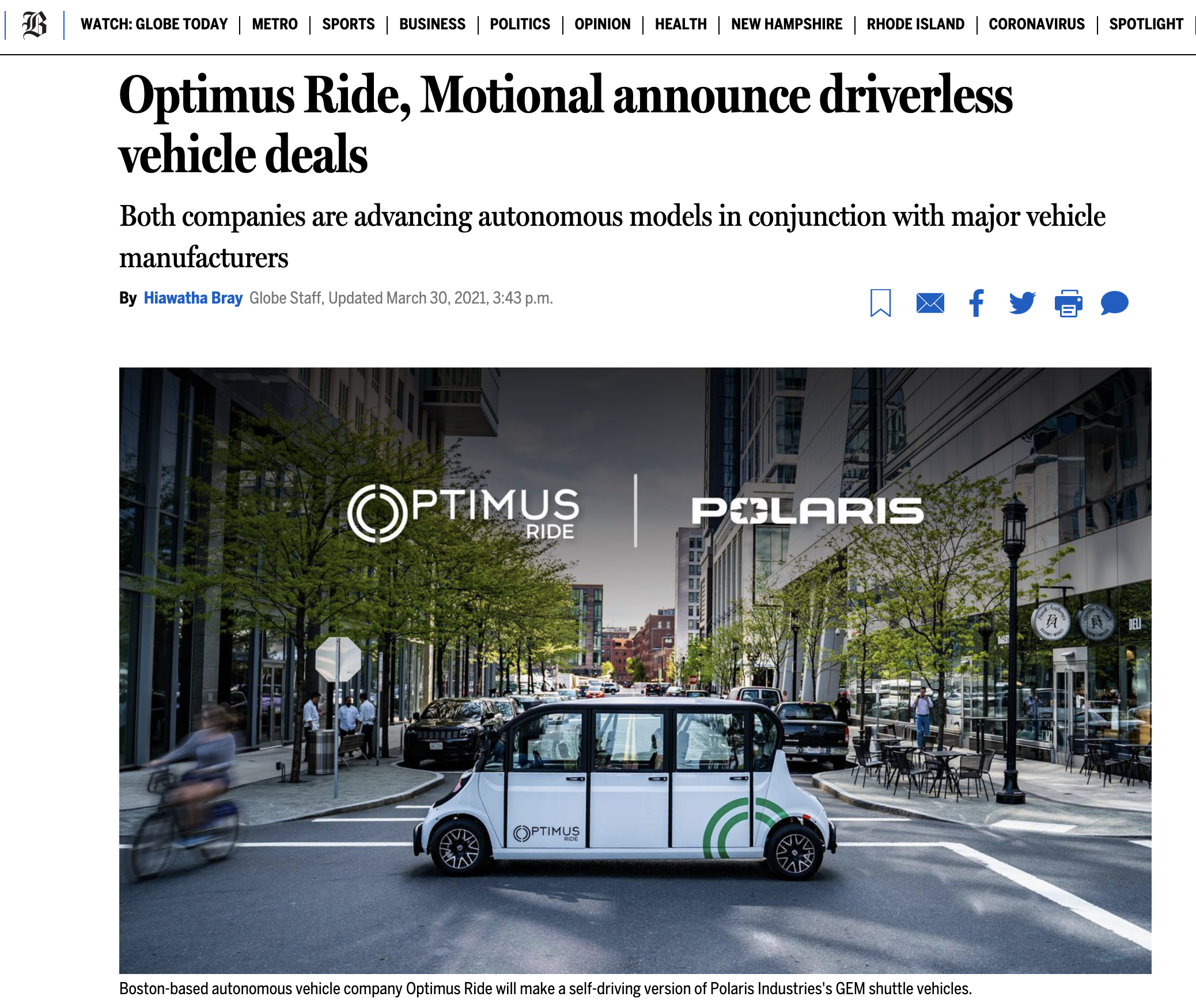 Optimus Ride Boston Globe
