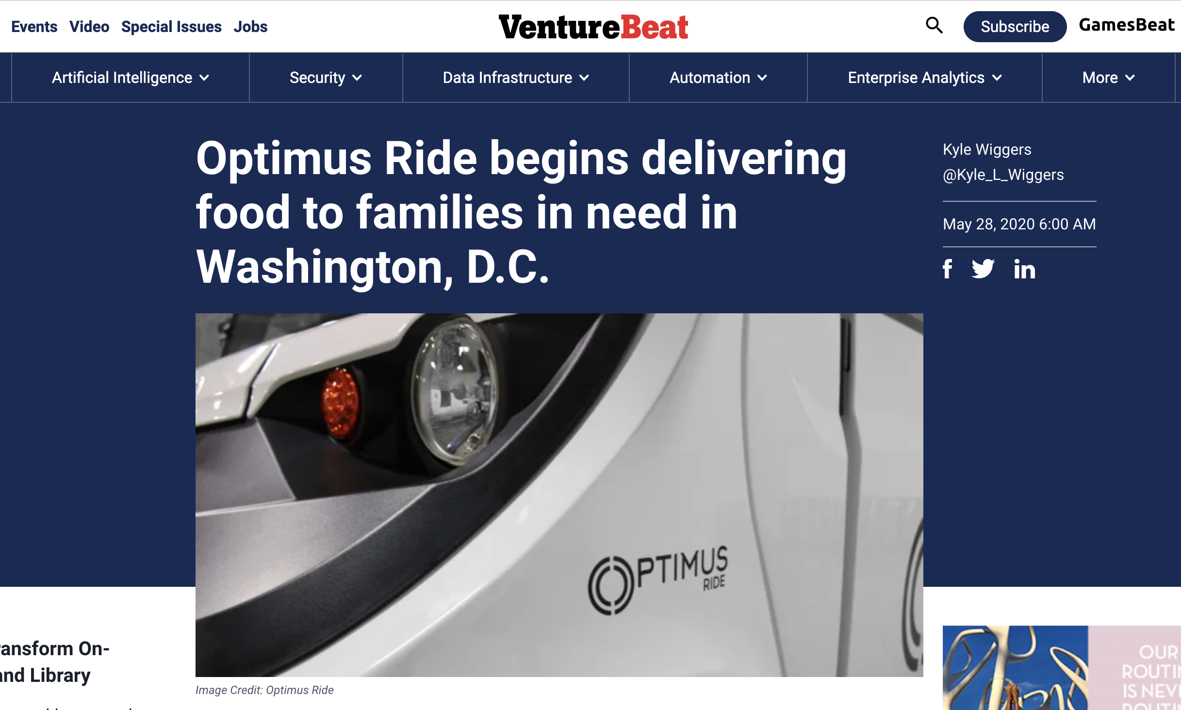 Optimus Ride Venture Beat