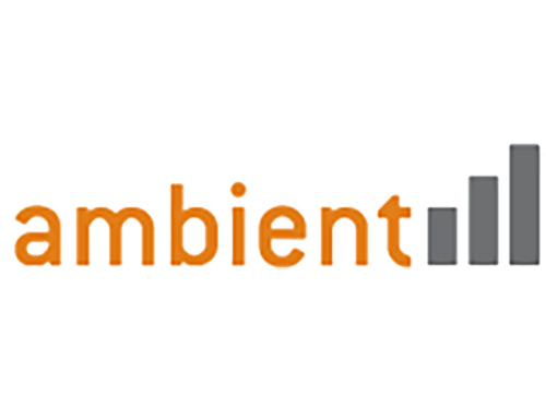 Ambient logo: orange lowercase word 'ambient' with gray rising bar chart to the right.