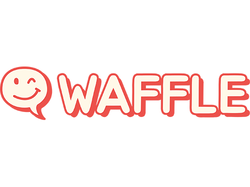 Waffle logo with a smiling chat-bubble icon and the word WAFFLE on a red banner.