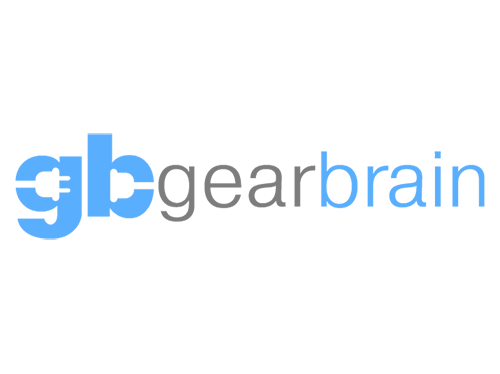 Logo featuring blue bars on the sides and a gray central emblem.