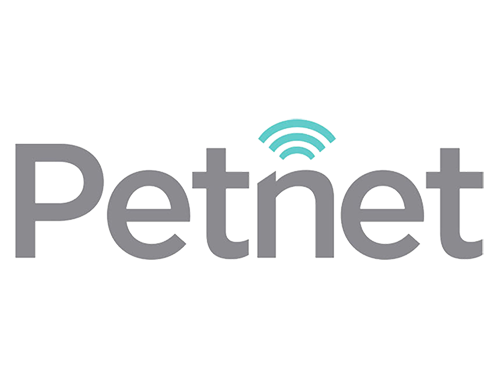 Petnet logo: gray wordmark with a teal wireless signal icon above the letters